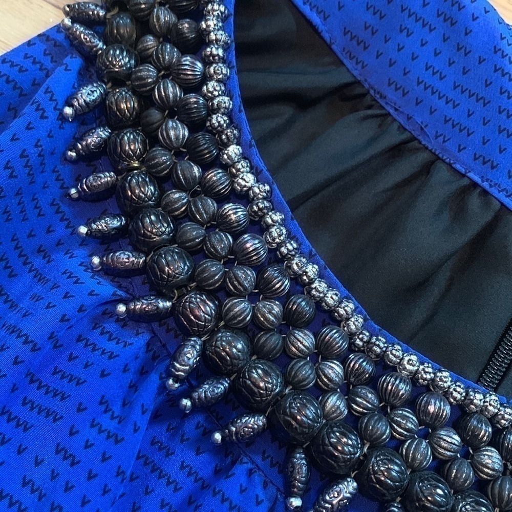 ANTHRO by Gryphon Deepest Fathoms Beaded Collar Sleeveless Dress Blue Women’s S - Picture 4 of 14